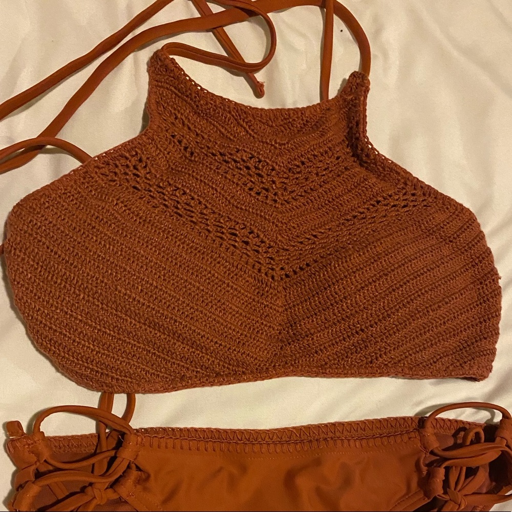 Orange xhilaration crocheted bikini M/L